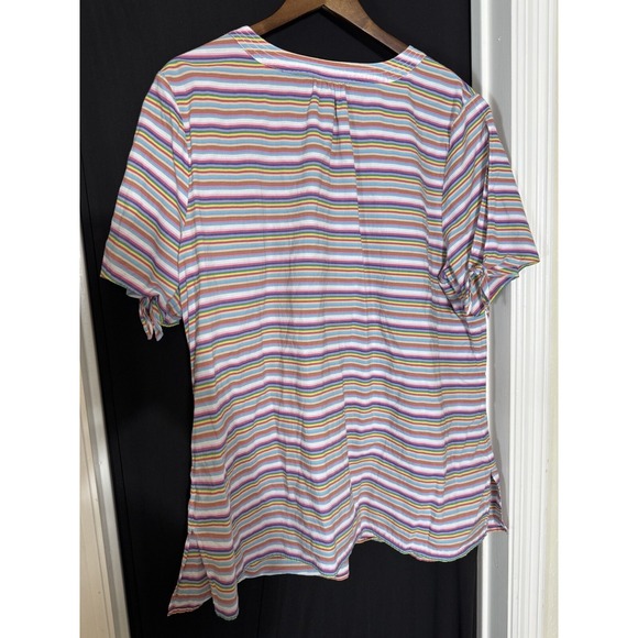 Talbots Rainbow Stripe Short Sleeve V-Neck Cold Shoulder Tied boho festival - Picture 5 of 9